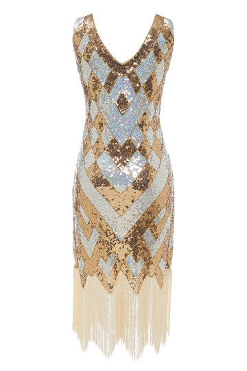 Golden Paljetter 1920-tallet Kjole med Frynser